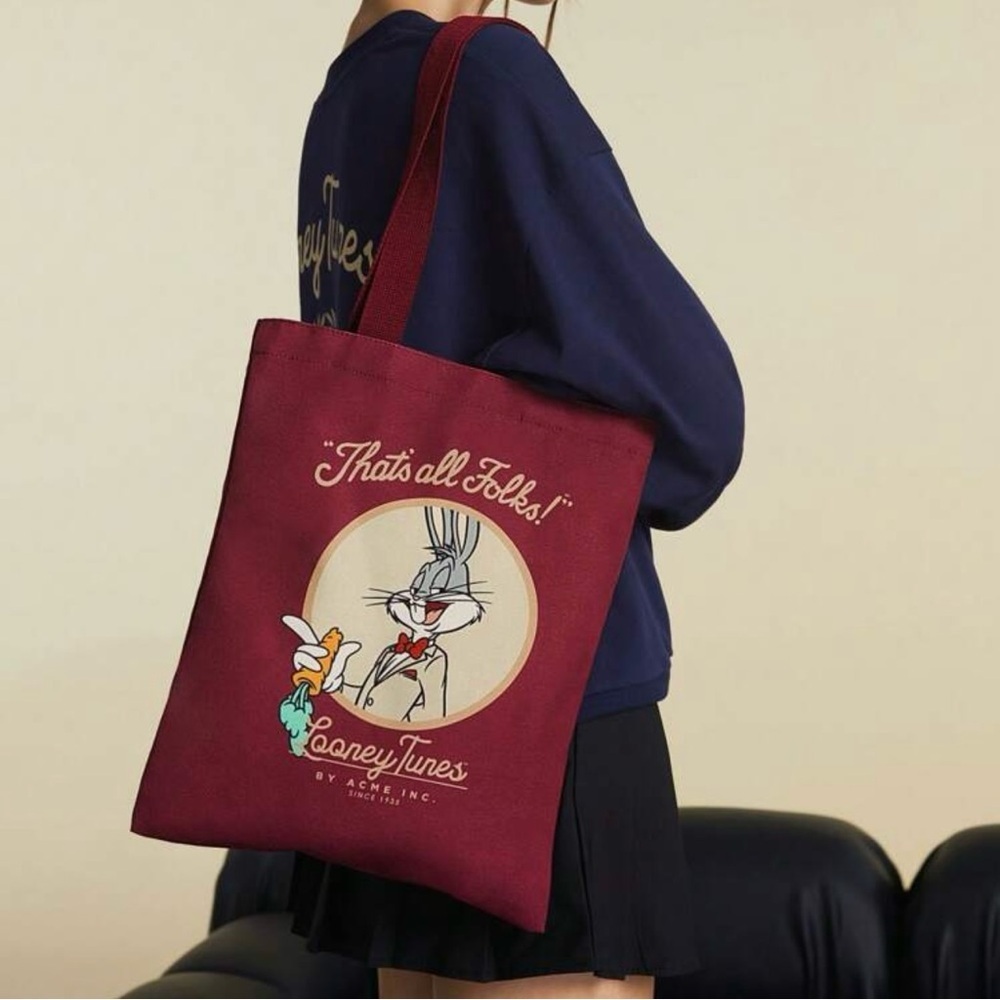 Bugs Bunny Looney Tunes Burgundy Tote Bag - Picture 2 of 5